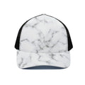 White Grey Smoke Marble Print Black Mesh Trucker Hat