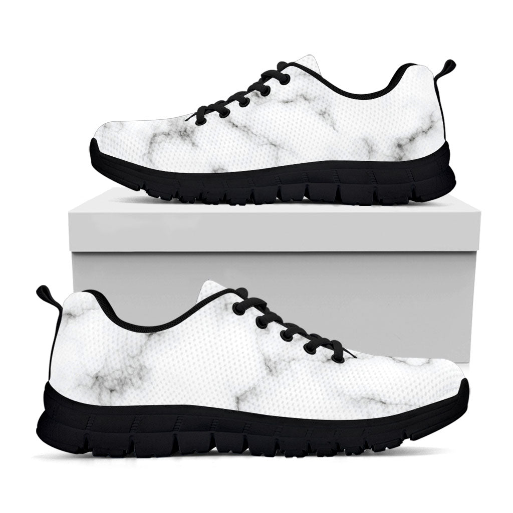 White Grey Smoke Marble Print Black Running Shoes