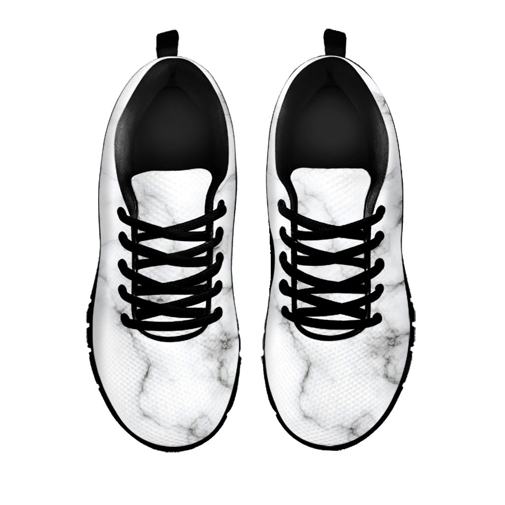 White Grey Smoke Marble Print Black Running Shoes