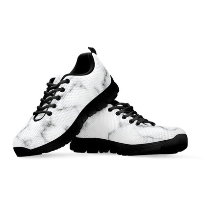 White Grey Smoke Marble Print Black Running Shoes