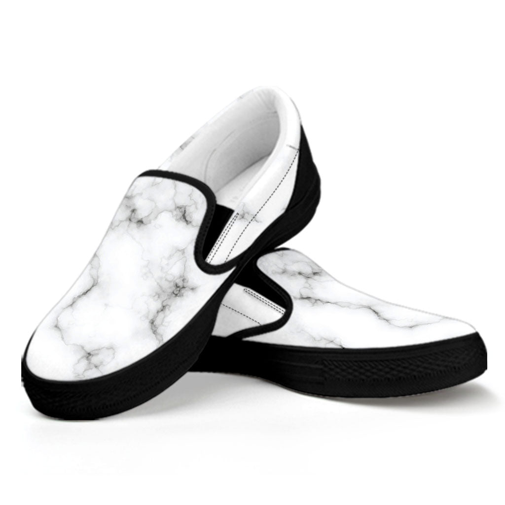 White Grey Smoke Marble Print Black Slip On Sneakers