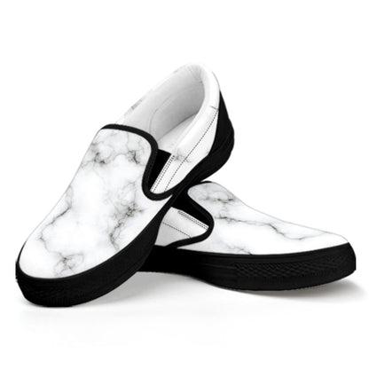 White Grey Smoke Marble Print Black Slip On Sneakers