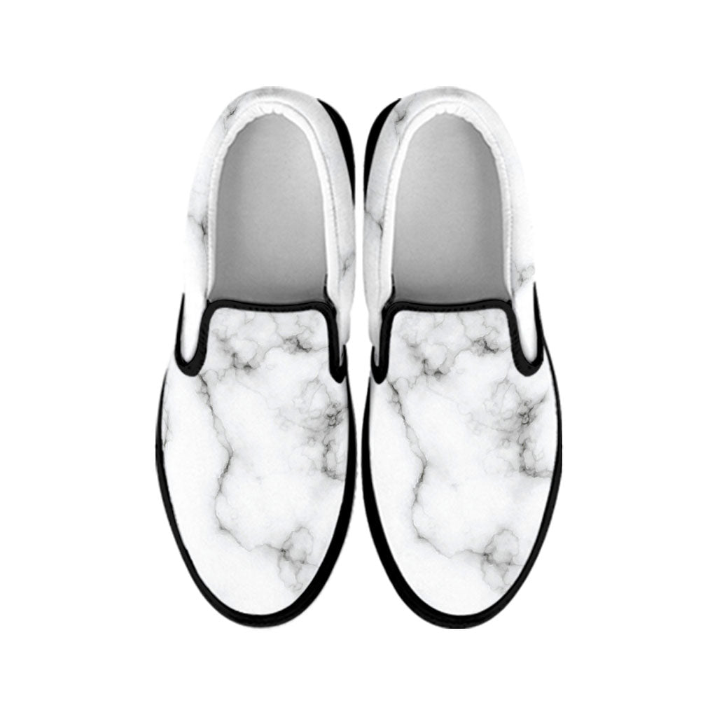 White Grey Smoke Marble Print Black Slip On Sneakers