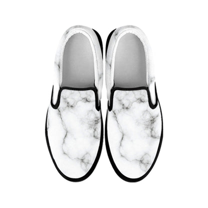 White Grey Smoke Marble Print Black Slip On Sneakers