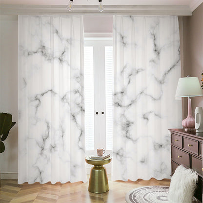 White Grey Smoke Marble Print Blackout Pencil Pleat Curtains