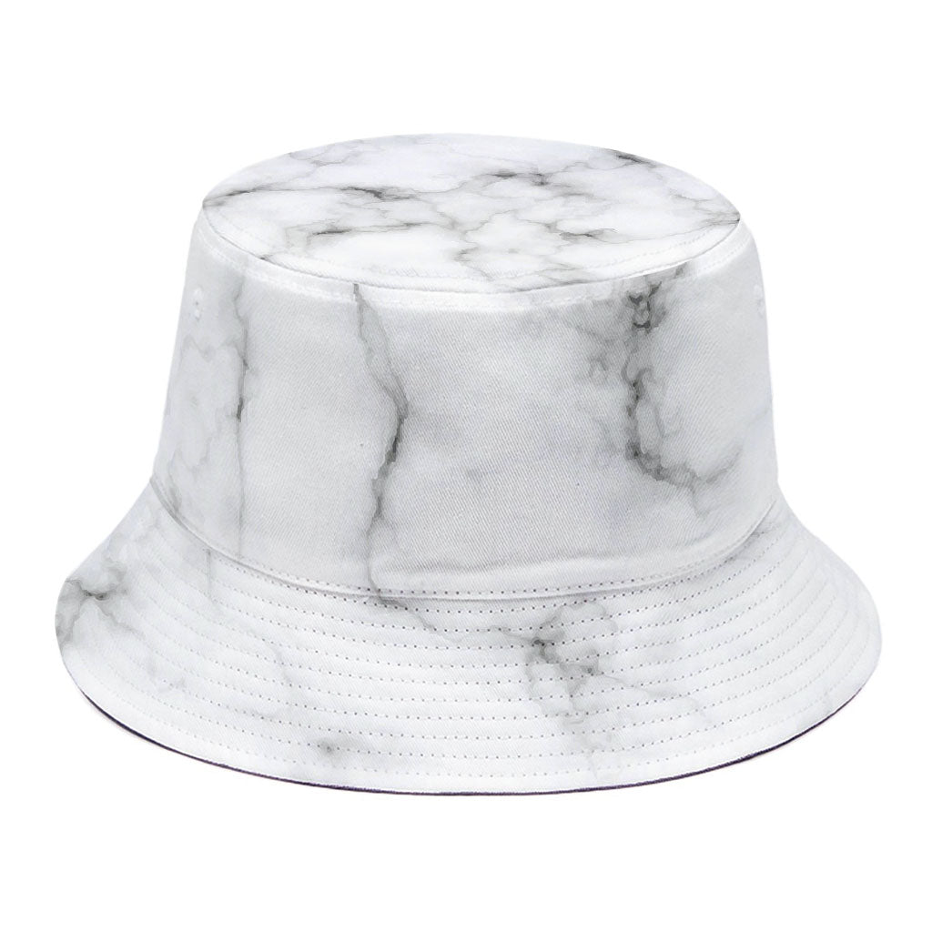 White Grey Smoke Marble Print Bucket Hat