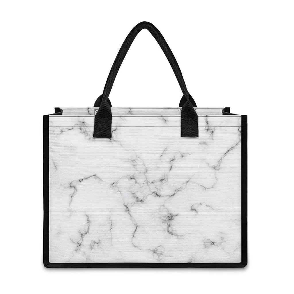 White Grey Smoke Marble Print Canvas Tote Bag