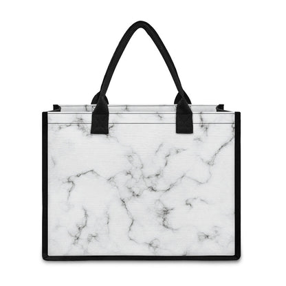 White Grey Smoke Marble Print Canvas Tote Bag