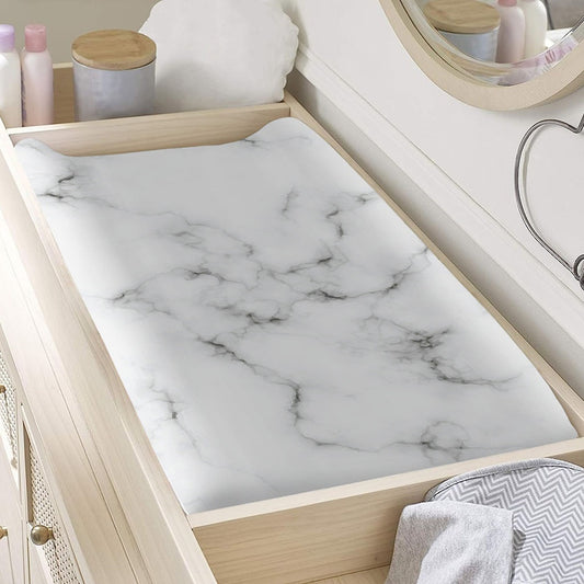 White Grey Smoke Marble Print Changing Pad Cover