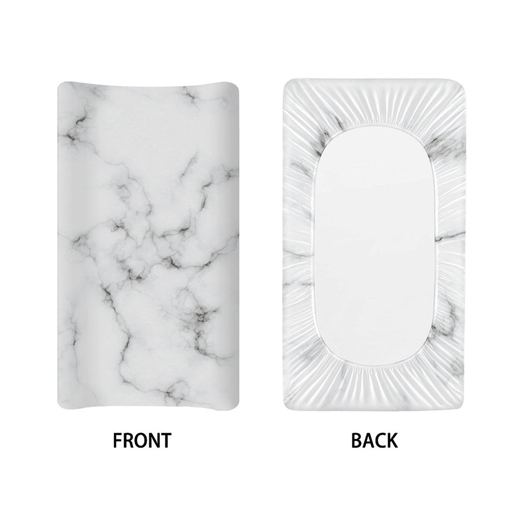 White Grey Smoke Marble Print Changing Pad Cover