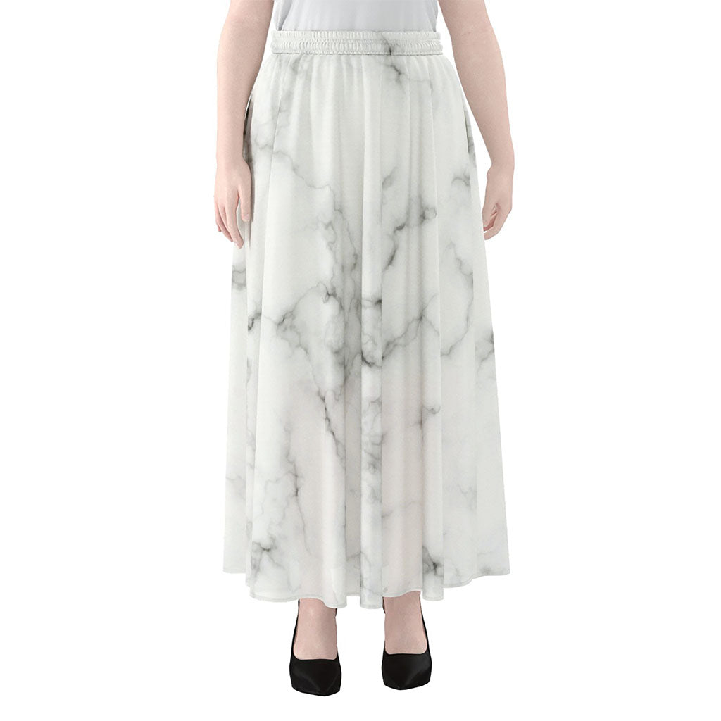 White Grey Smoke Marble Print Chiffon Maxi Skirt