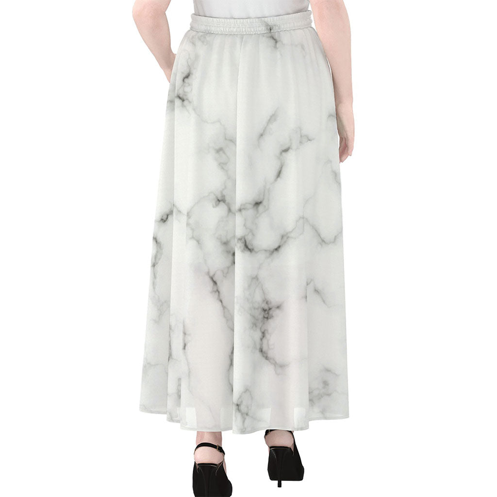 White Grey Smoke Marble Print Chiffon Maxi Skirt