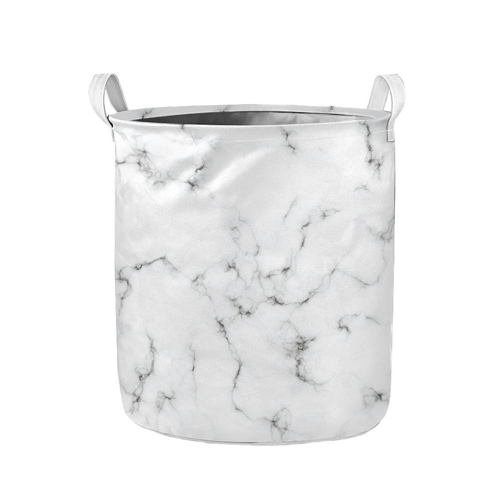 White Grey Smoke Marble Print Collapsible Laundry Basket