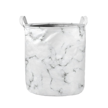 White Grey Smoke Marble Print Collapsible Laundry Basket