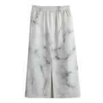 White Grey Smoke Marble Print Cotton Front Slit Maxi Skirt