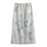White Grey Smoke Marble Print Cotton Front Slit Maxi Skirt