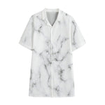 White Grey Smoke Marble Print Cotton Hawaiian Shirt