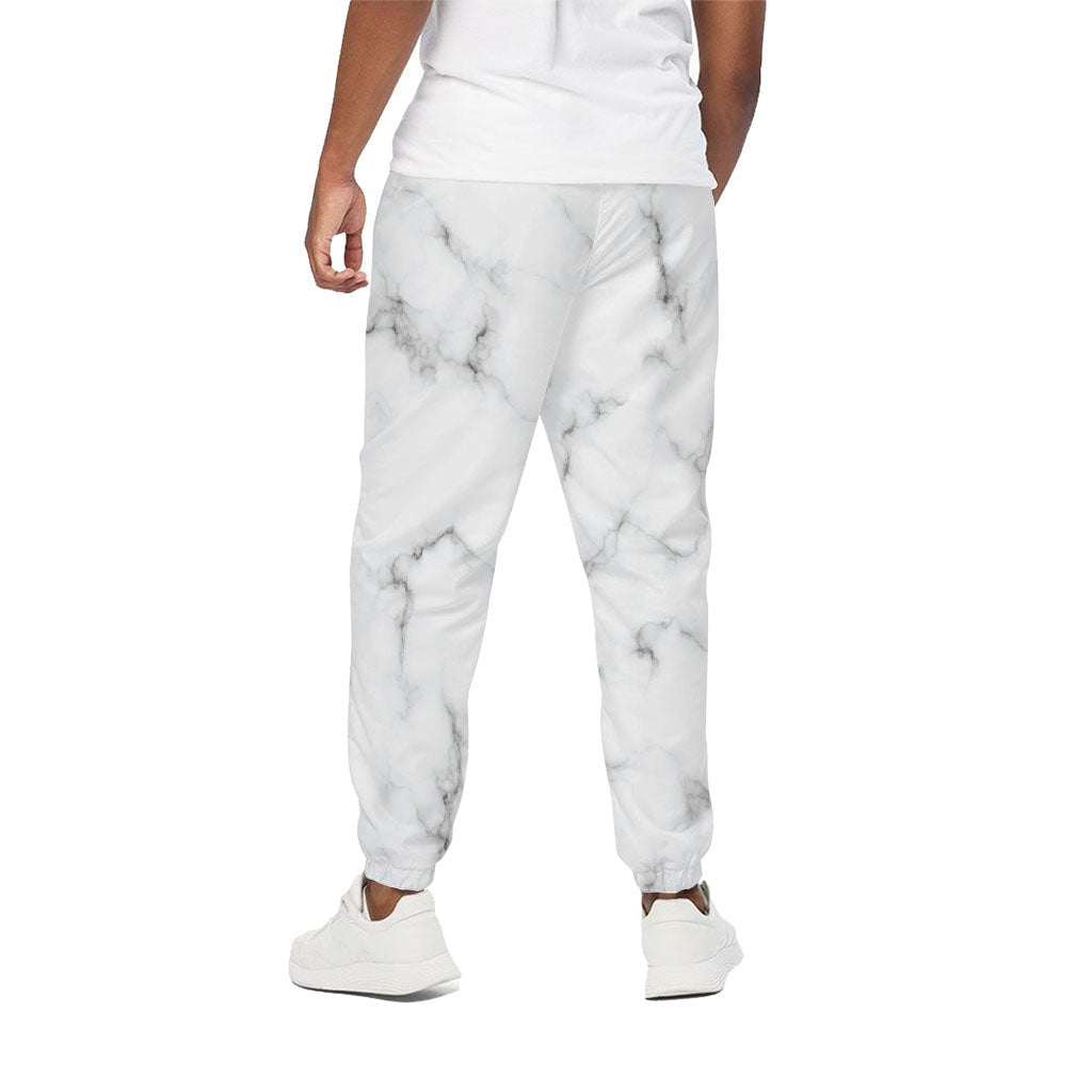 White Grey Smoke Marble Print Cotton Pants
