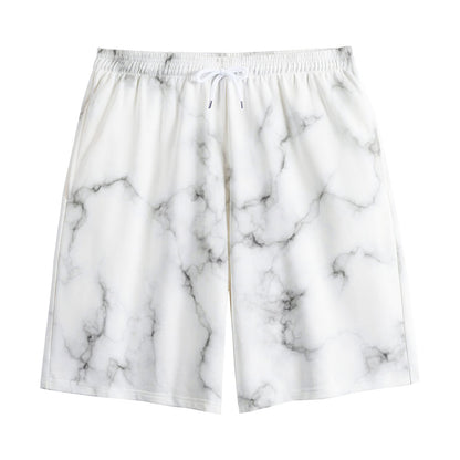 White Grey Smoke Marble Print Cotton Shorts