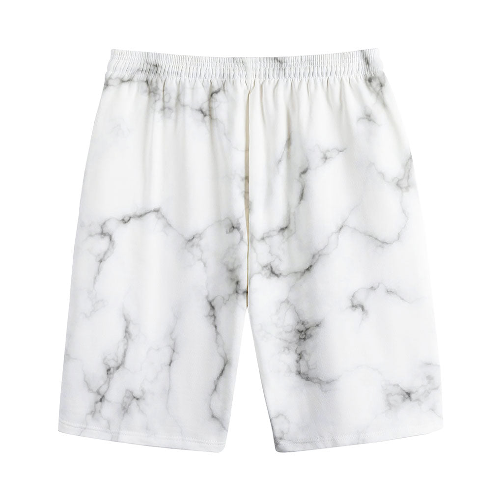 White Grey Smoke Marble Print Cotton Shorts