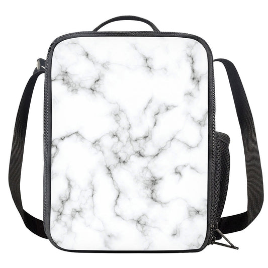 White Grey Smoke Marble Print Crossbody Lunch Bag