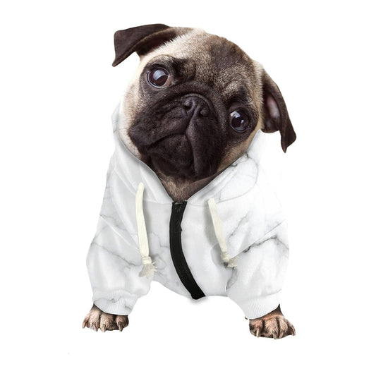 White Grey Smoke Marble Print Dog Zip Up Hoodie
