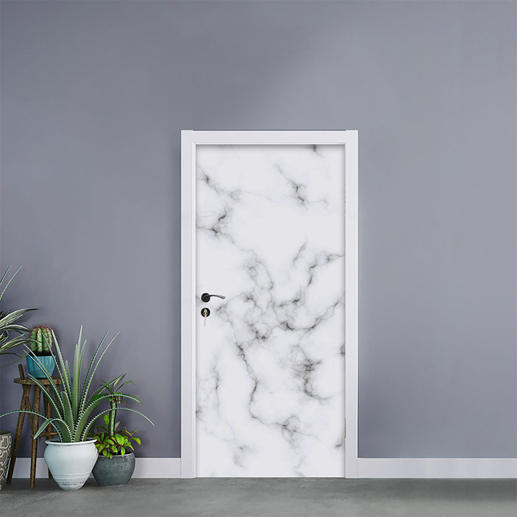 White Grey Smoke Marble Print Door Sticker