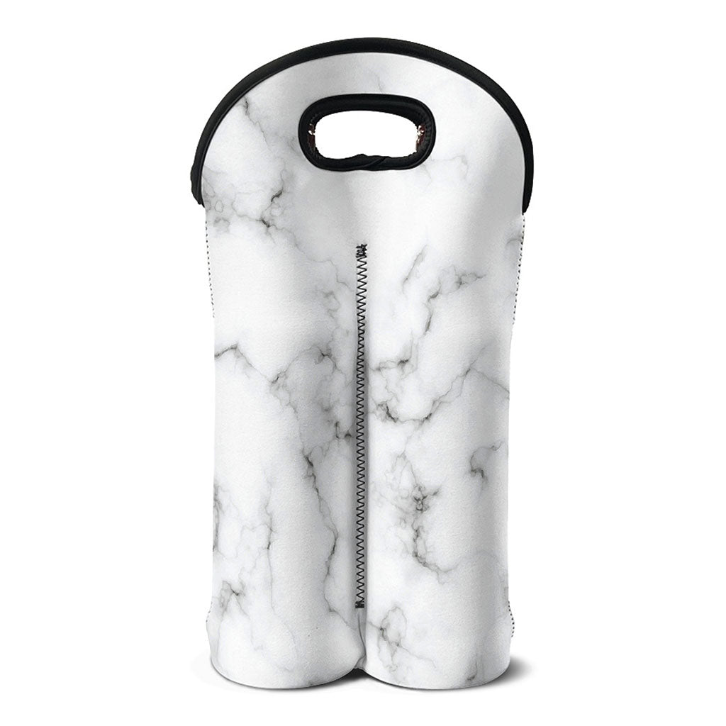 White Grey Smoke Marble Print Double Neoprene Wine Tote