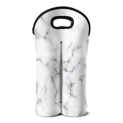 White Grey Smoke Marble Print Double Neoprene Wine Tote