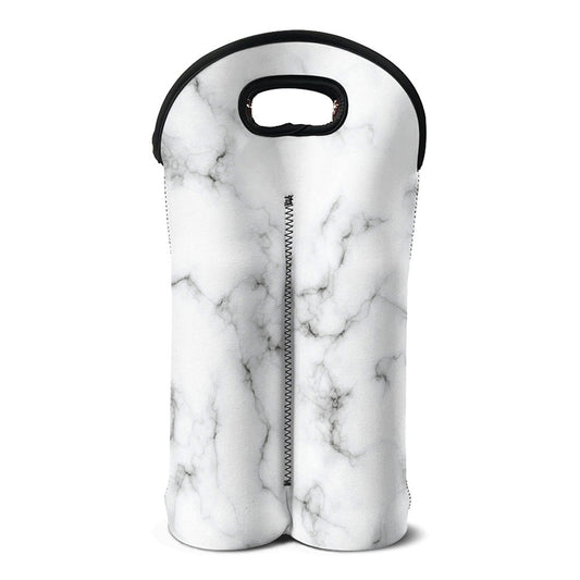 White Grey Smoke Marble Print Double Neoprene Wine Tote