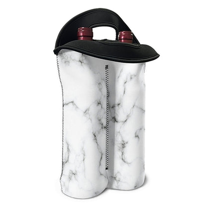 White Grey Smoke Marble Print Double Neoprene Wine Tote
