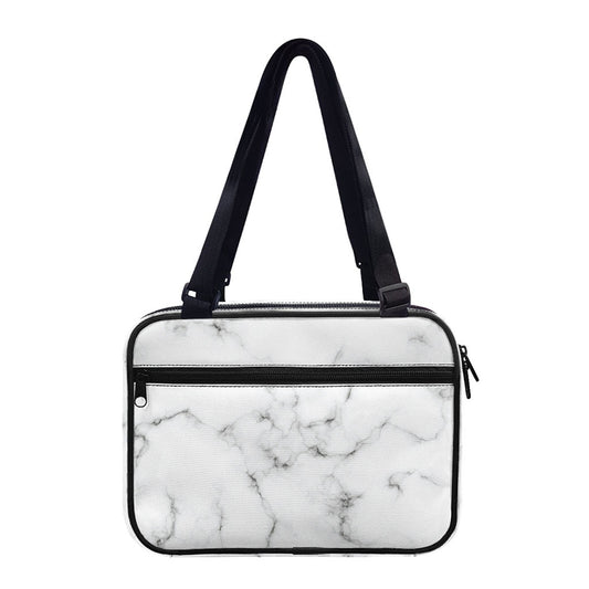 White Grey Smoke Marble Print Double Strap Bible Bag