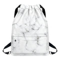 White Grey Smoke Marble Print Drawstring Backpack