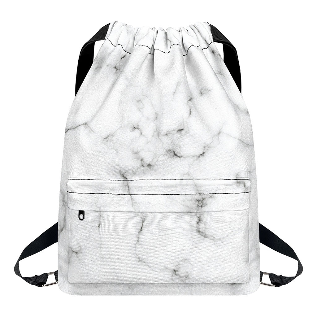 White Grey Smoke Marble Print Drawstring Backpack