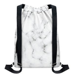 White Grey Smoke Marble Print Drawstring Backpack