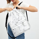 White Grey Smoke Marble Print Drawstring Backpack