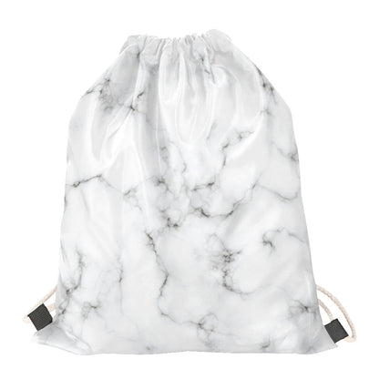 White Grey Smoke Marble Print Drawstring Bag