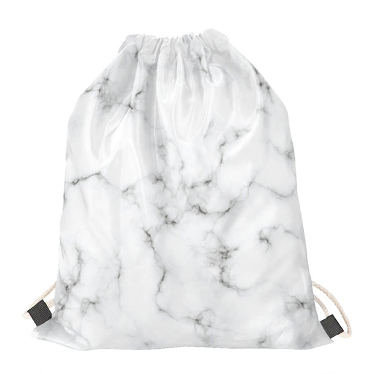 White Grey Smoke Marble Print Drawstring Bag