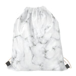 White Grey Smoke Marble Print Drawstring Bag