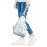 White Grey Smoke Marble Print Drawstring Bag