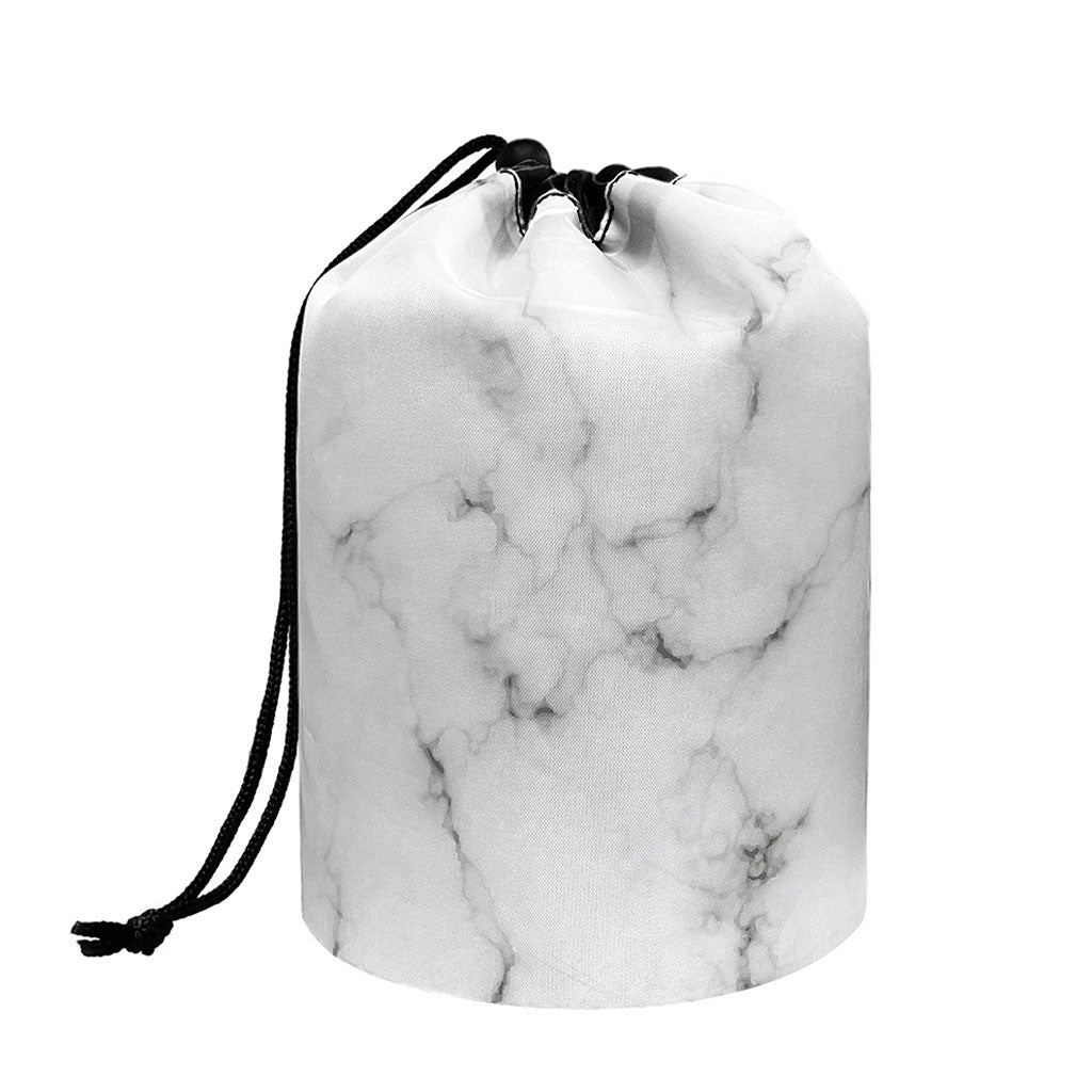 White Grey Smoke Marble Print Drawstring Makeup Bag