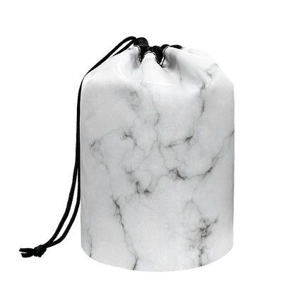 White Grey Smoke Marble Print Drawstring Makeup Bag