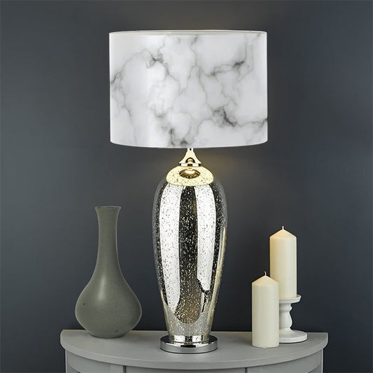 White Grey Smoke Marble Print Drum Lamp Shade