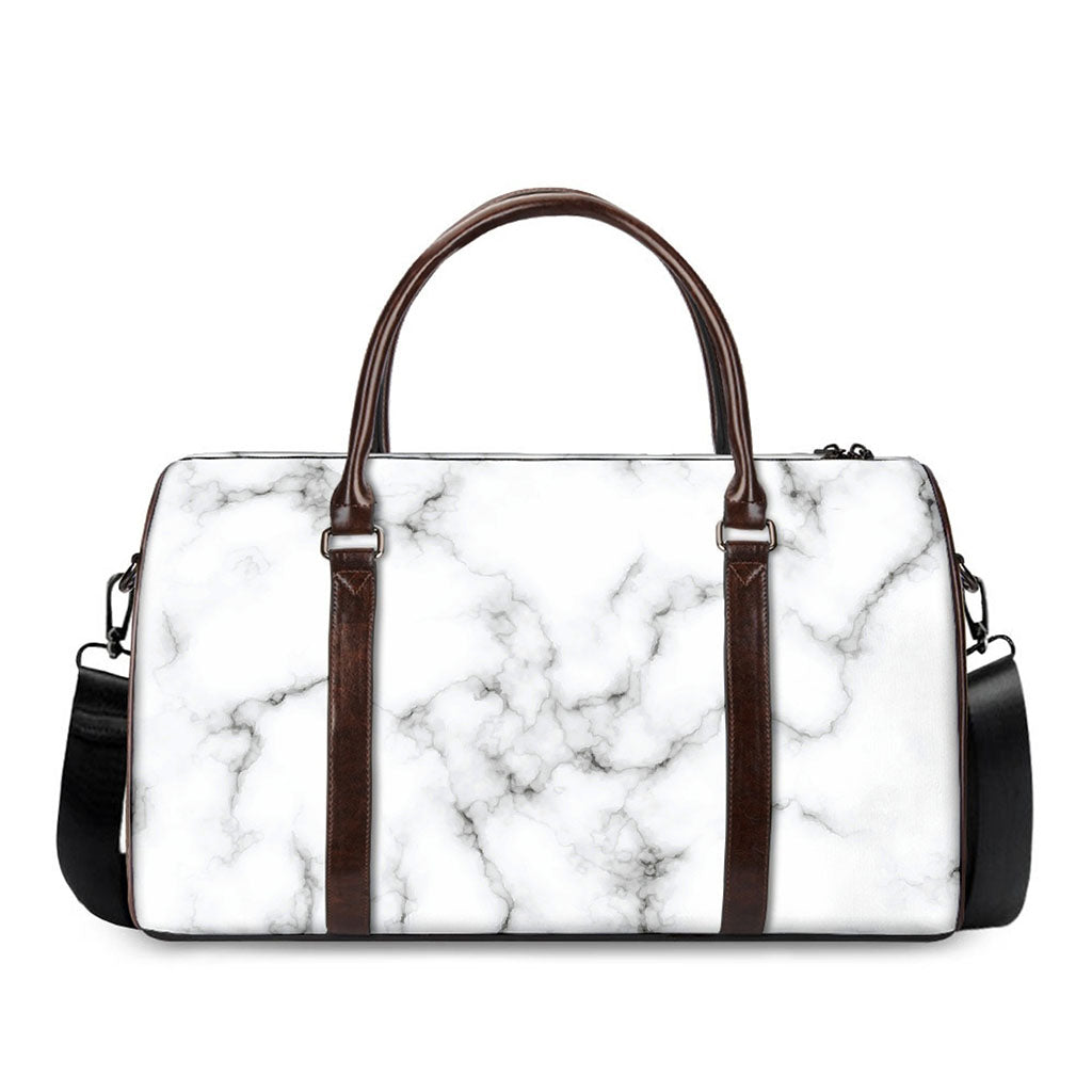 White Grey Smoke Marble Print Duffle Bag