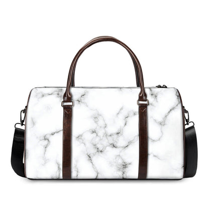 White Grey Smoke Marble Print Duffle Bag