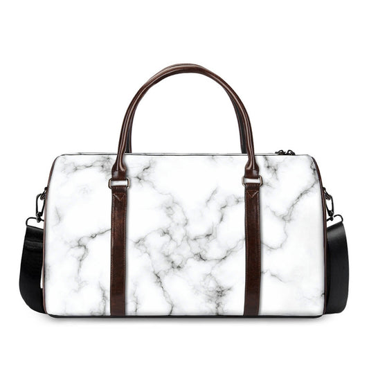 White Grey Smoke Marble Print Duffle Bag