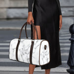 White Grey Smoke Marble Print Duffle Bag