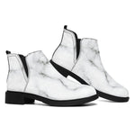 White Grey Smoke Marble Print Flat Ankle Boots