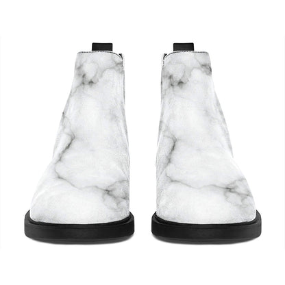 White Grey Smoke Marble Print Flat Ankle Boots