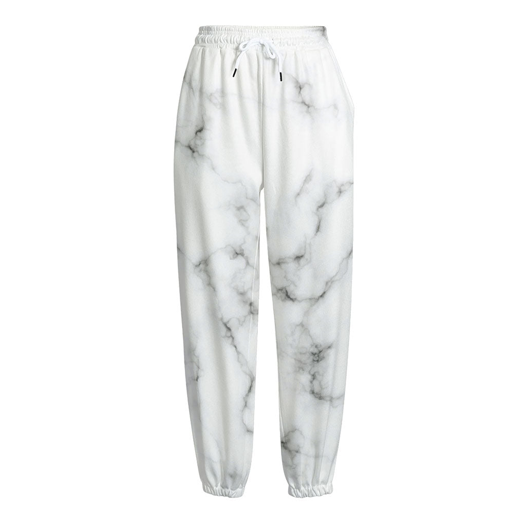 White Grey Smoke Marble Print Fleece Lined Knit Pants